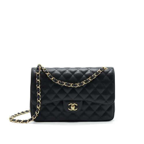 CHANEL JUMBO CLASSIC DOUBLE FLAP CAVIAR BLACK GHW