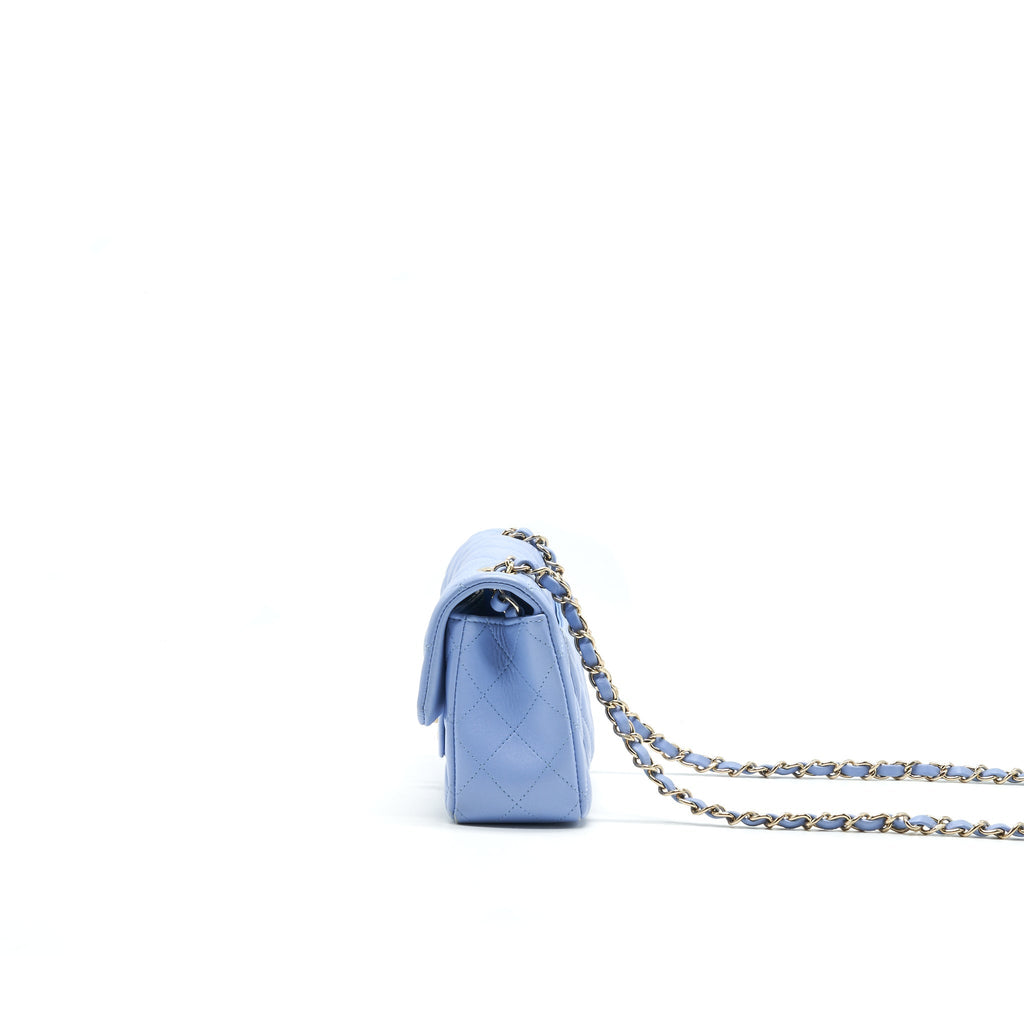 CHANEL LAMBSKIN RECTANGULAR MINI FLAP BAG IN ICE BLUE GHW
