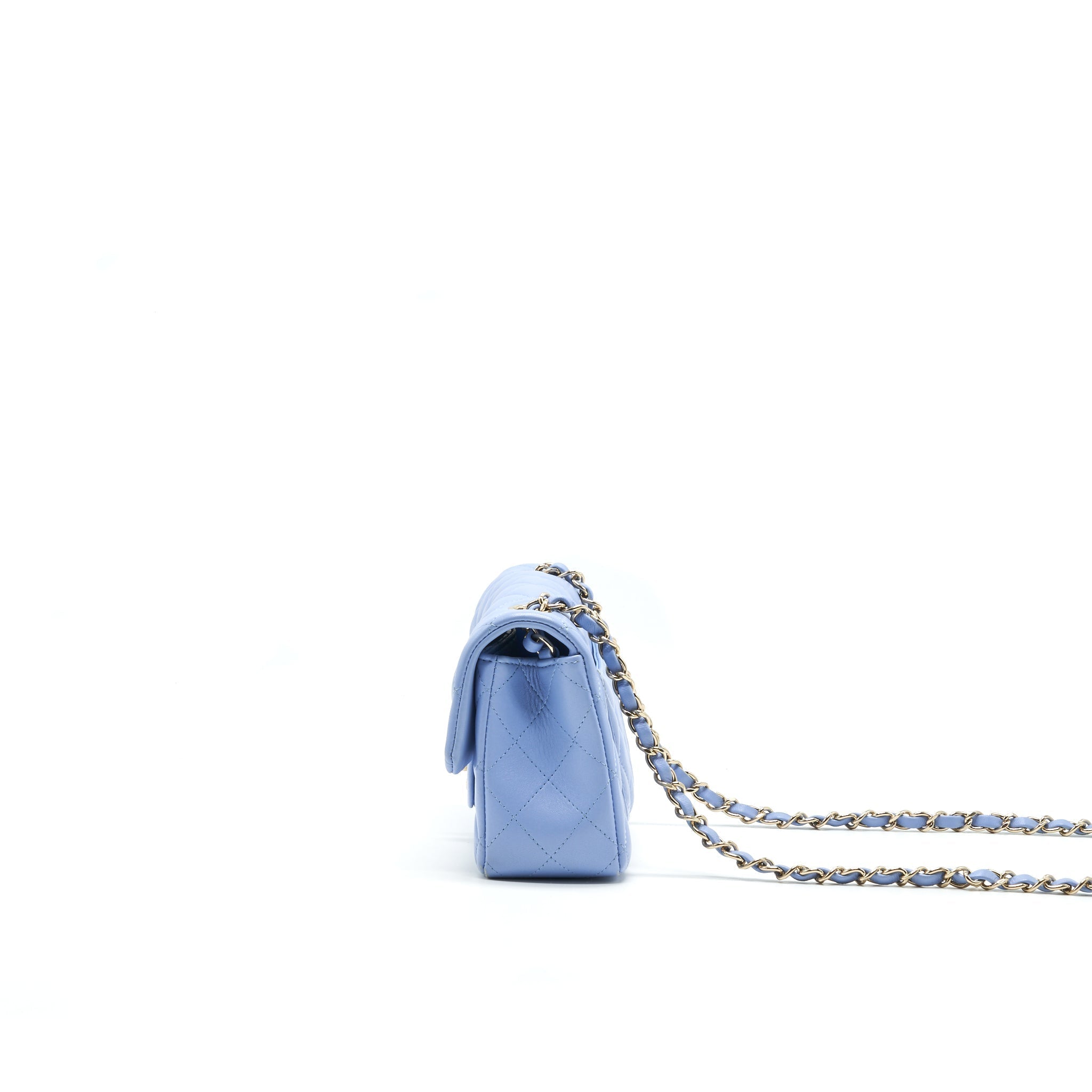 CHANEL LAMBSKIN RECTANGULAR MINI FLAP BAG IN ICE BLUE GHW