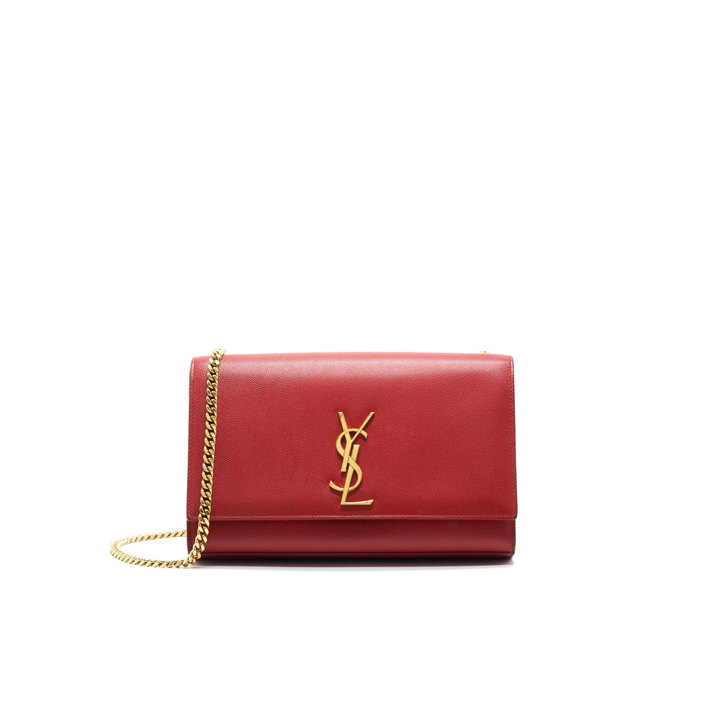 Saint Laurent /YSL Grained Calfskin Medium Kate Bag Red GHW