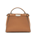 Fendi Medium Peekaboo Tote Bag Grained Calfskin Caramel SHW