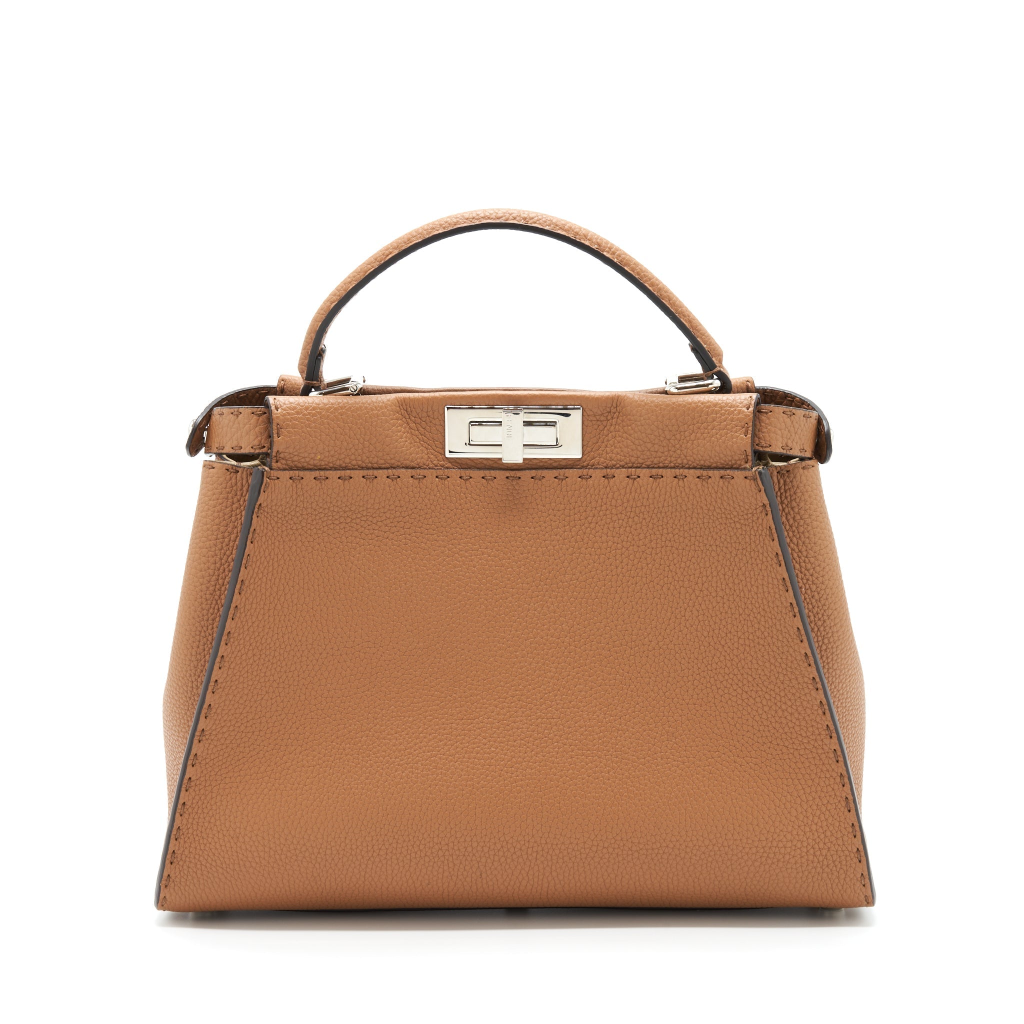 Fendi Medium Peekaboo Tote Bag Grained Calfskin Caramel SHW