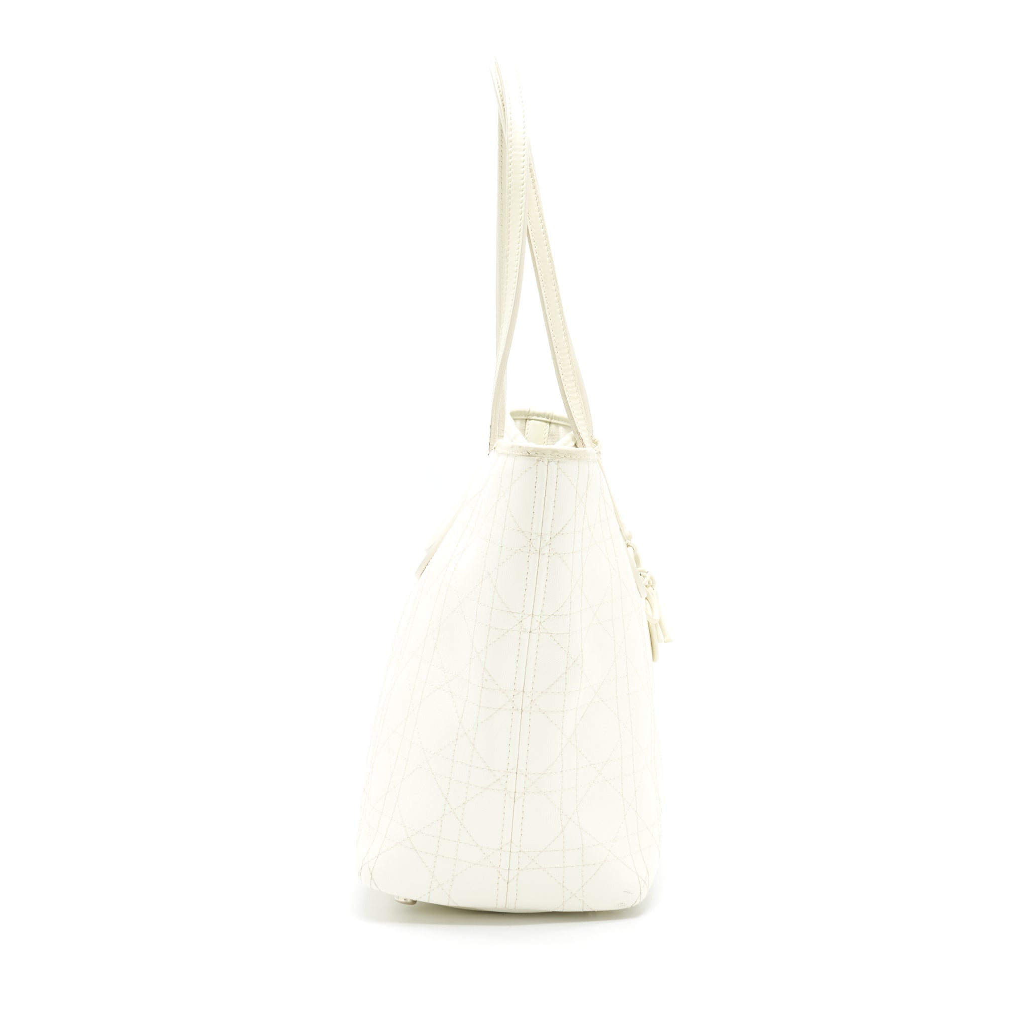 Christian Dior Canvas and Leather Tote Bag in Creamy White