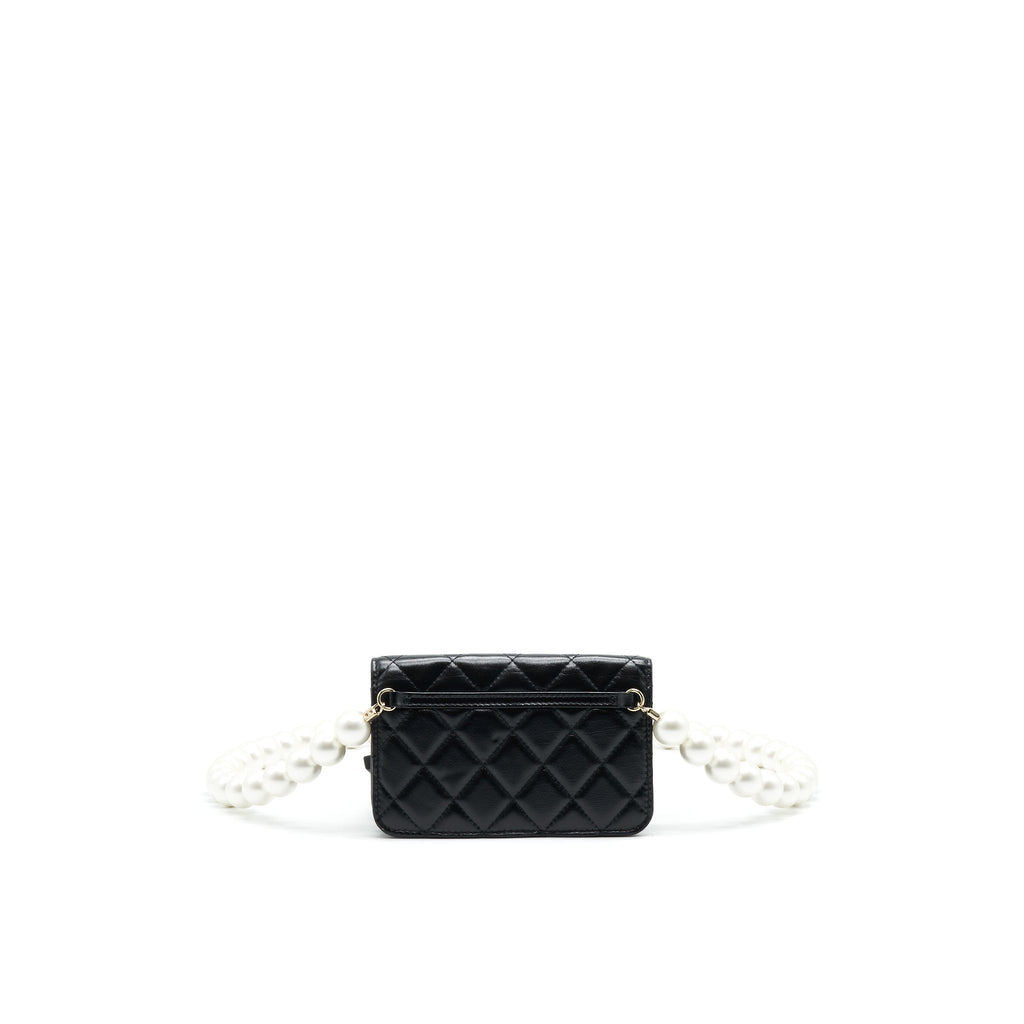 Chanel Giant Pearl Clutch With Chain Calfskin Black LGHW