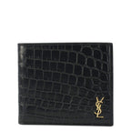 YVES SAINT LAURENT Crocodile Print Leather Billfold Wallet Black