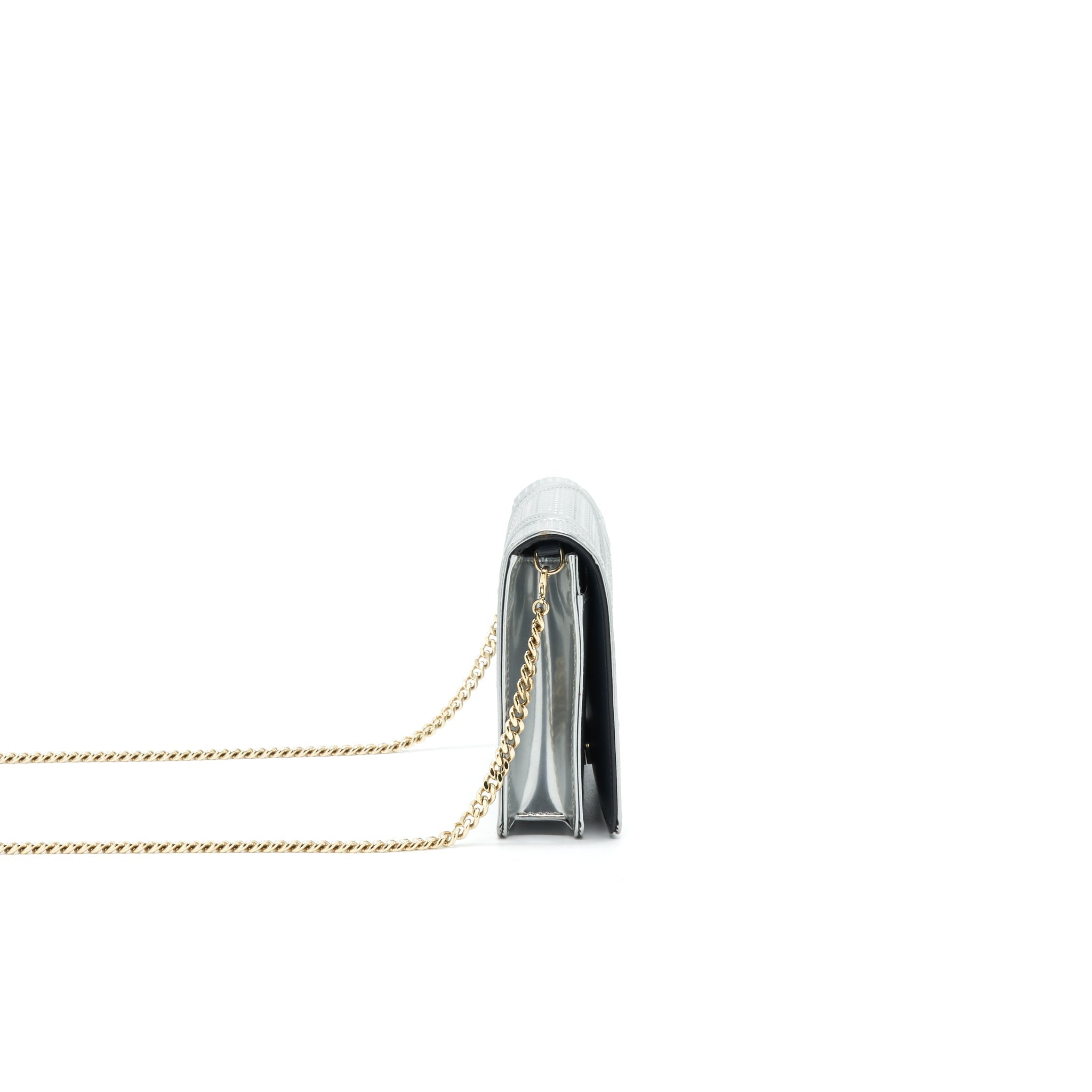 DIOR DIORAMA WALLET ON CHAIN IN METALLIC SILVER GHW