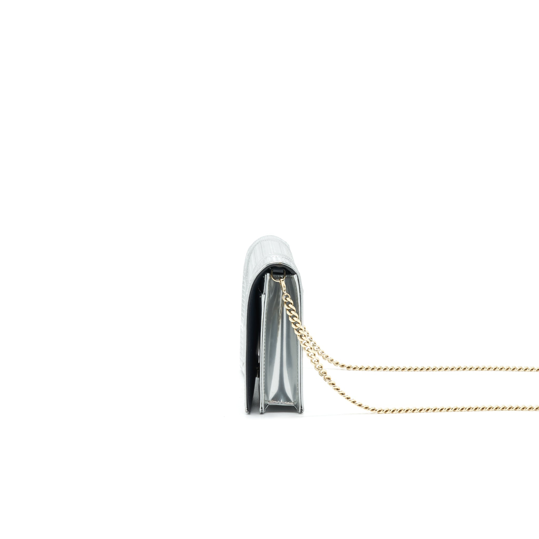 DIOR DIORAMA WALLET ON CHAIN IN METALLIC SILVER GHW
