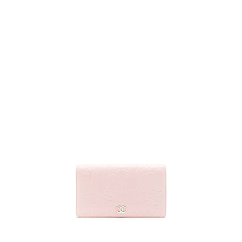 Chanel Camellia Long Wallet Lambskin Light Pink/Dark Brown SHW