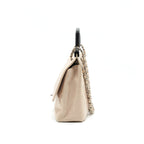 Chanel Top Handle Flap Bag with Chain Beige/ Black serial20