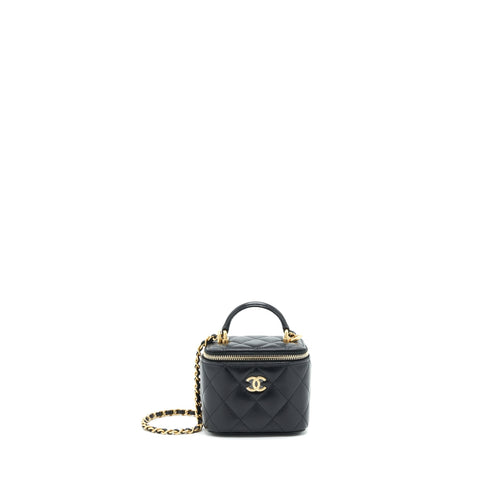 Chanel Small Handle Vanity With Chain  Lambskin Black GHW