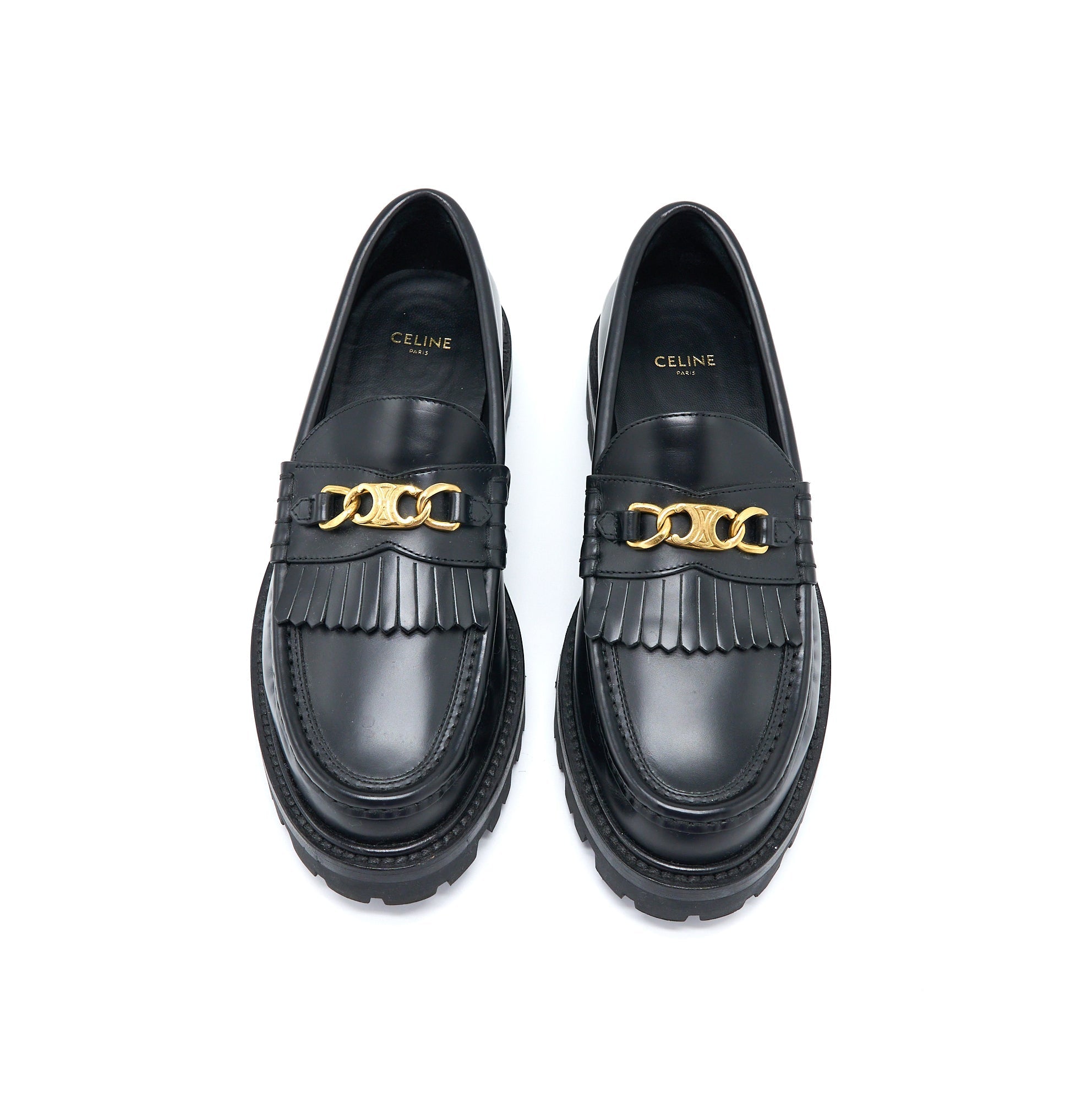 Celine Size 38 Triomphe Chunky Loafer Calfskin Black
