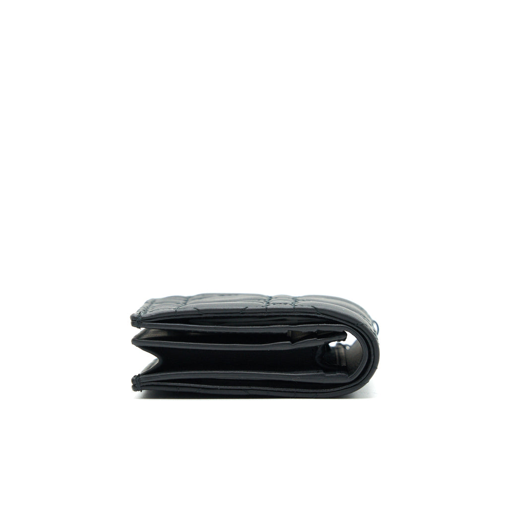 Christian Dior Ultra Matte Black Cannage Quilted Leather Lady Dior Card Holder