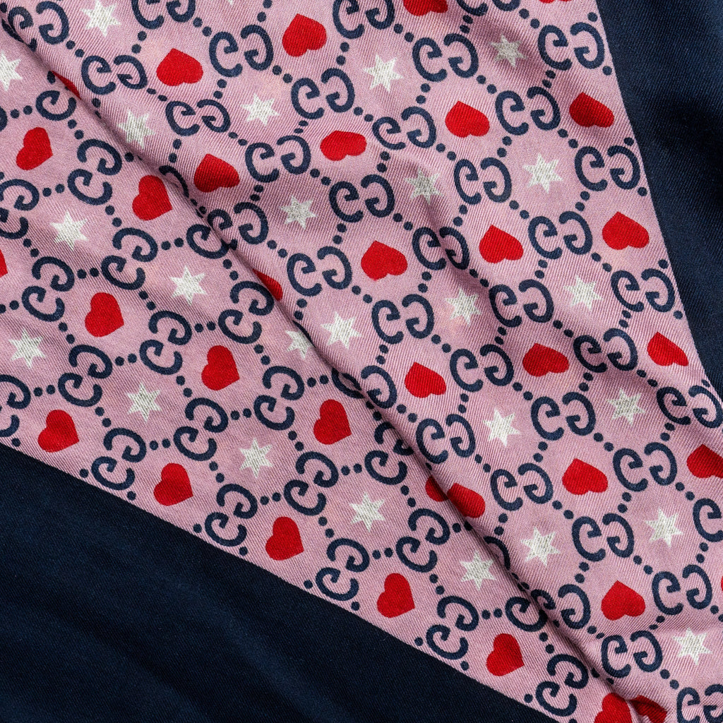 Gucci Silk Wool Scarf GG Supreme/Heart Printed Multicolour