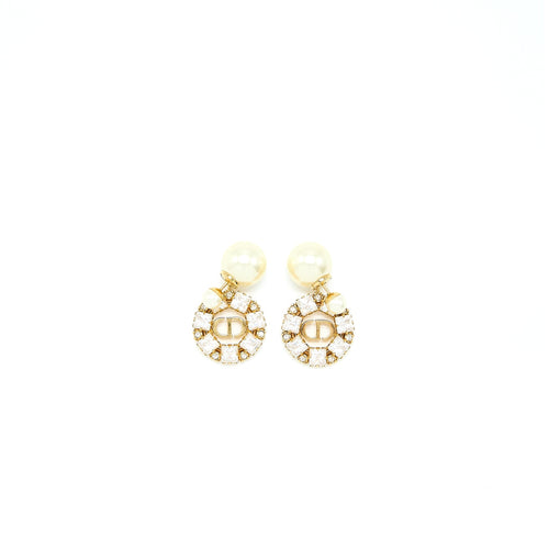 Dior CD Logo Dropped Earring Pearl/Crystal Gold Tone