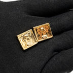 Chanel Square CC Logo Earrings Gold Tone