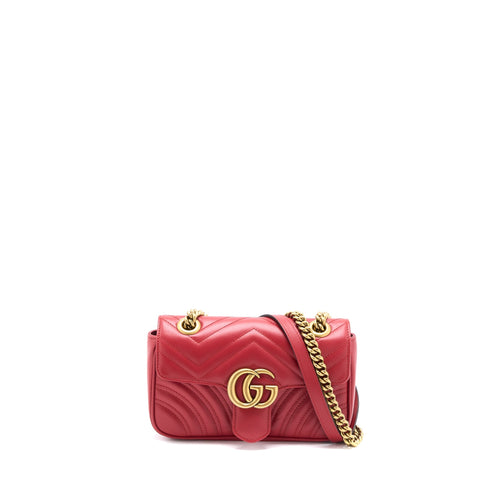Gucci Mini GG Marmont Bag Calfskin Red Brushed GHW