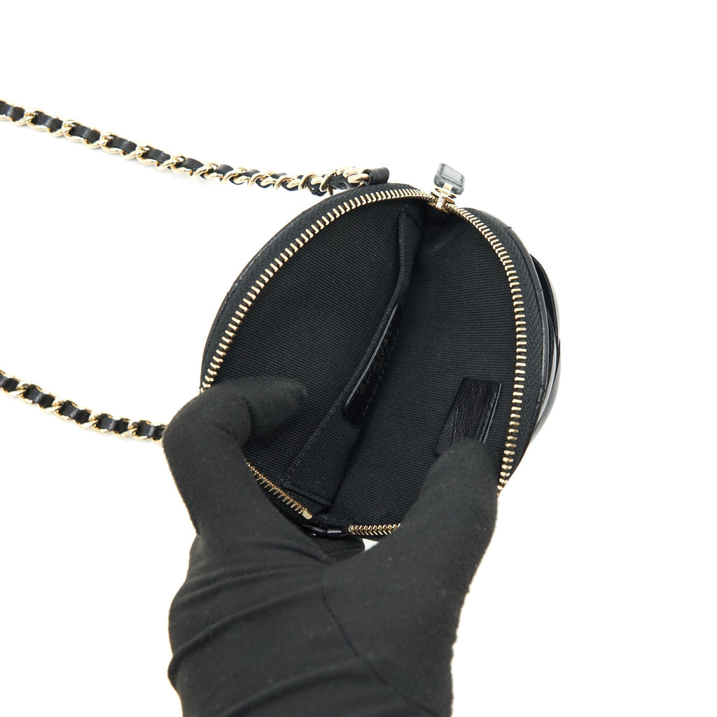 Chanel mini Round Camellia zippy Wallet with Chain Lambskin black GHW