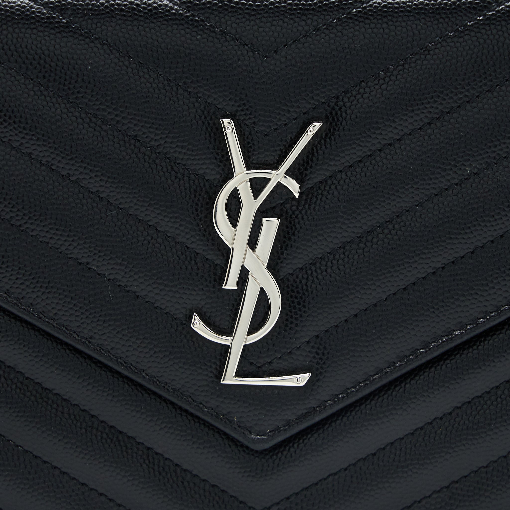 Saint Laurent/YSL Envelop Chain Wallet Grained CalfSkin Black SHW