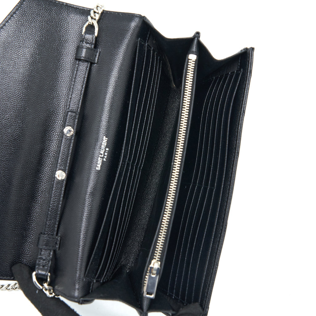 Saint Laurent/YSL Envelop Chain Wallet Grained CalfSkin Black SHW
