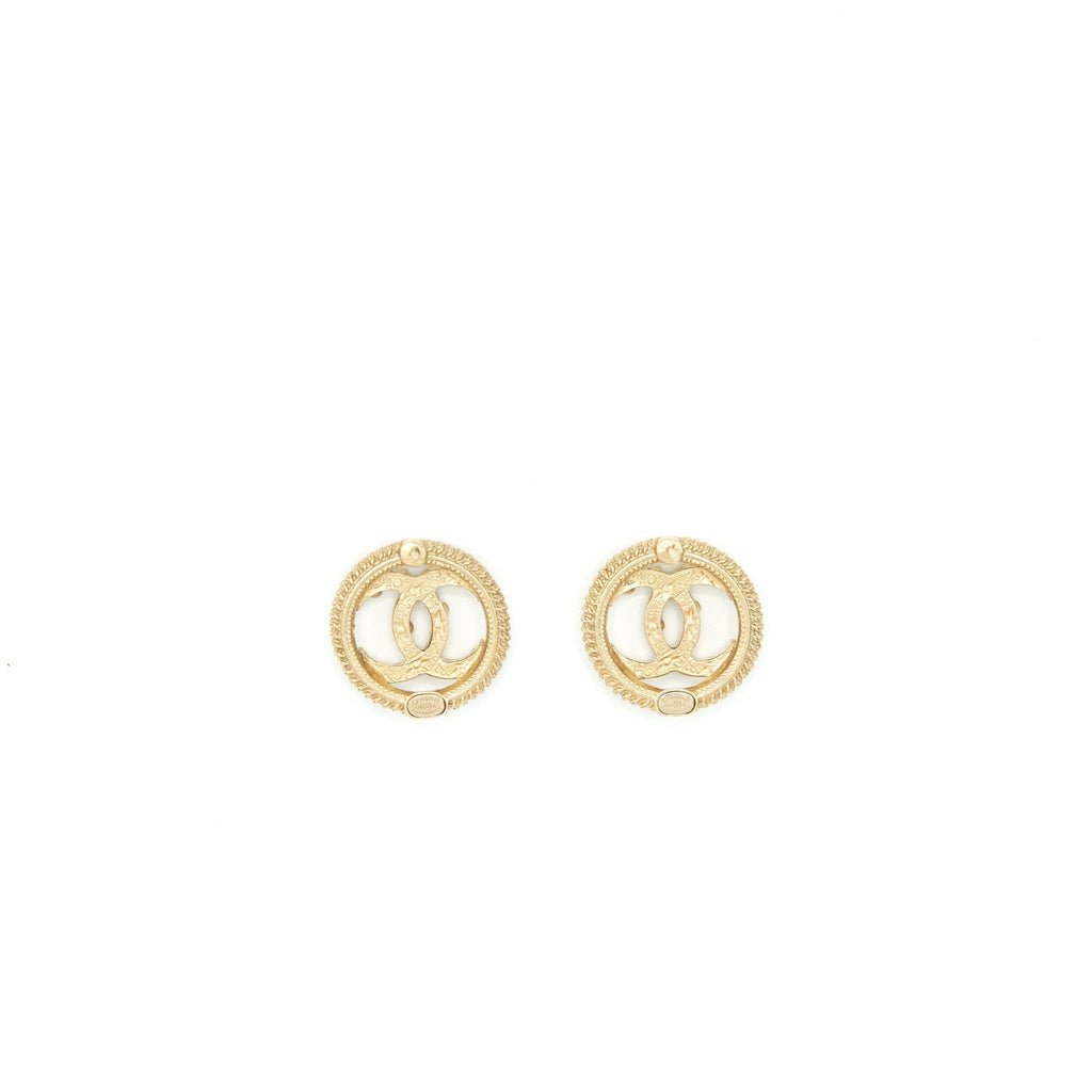 Chanel Round CC Logo Crystal and Pearl Earrings GHW