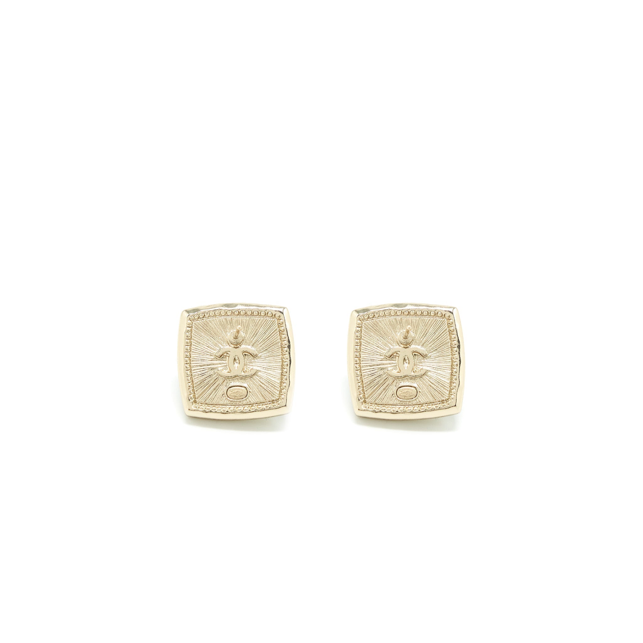 Chanel Cube CC Earrings Light Gold Tone