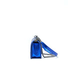 CHANEL MEDIUM LE BOY BAG IN METALLIC BLUE SHW