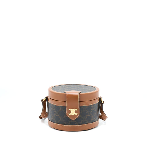 Celine Medium Tambour Bag Triomphe Canvas and Calfskin Tan