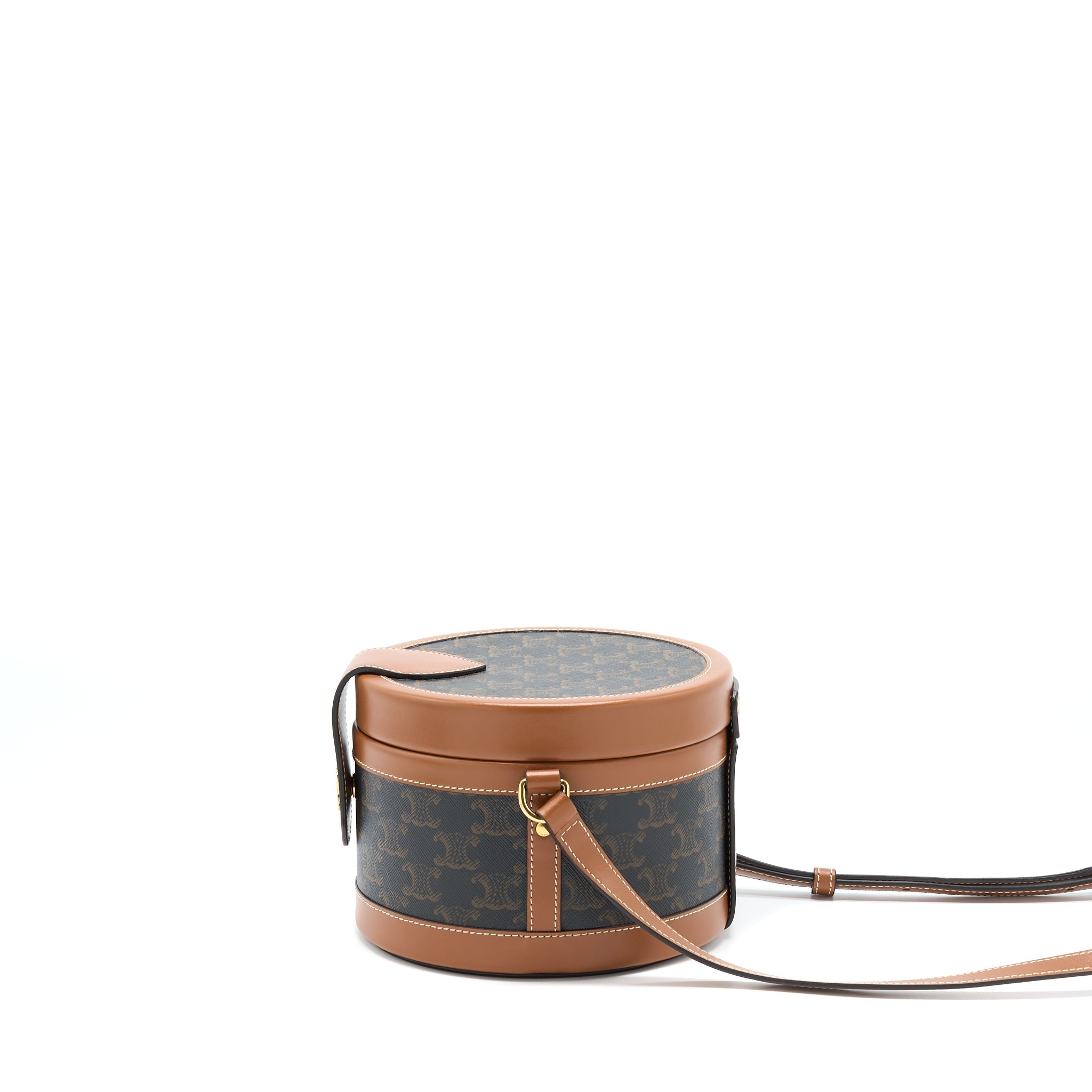 Celine Medium Tambour Bag Triomphe Canvas and Calfskin Tan