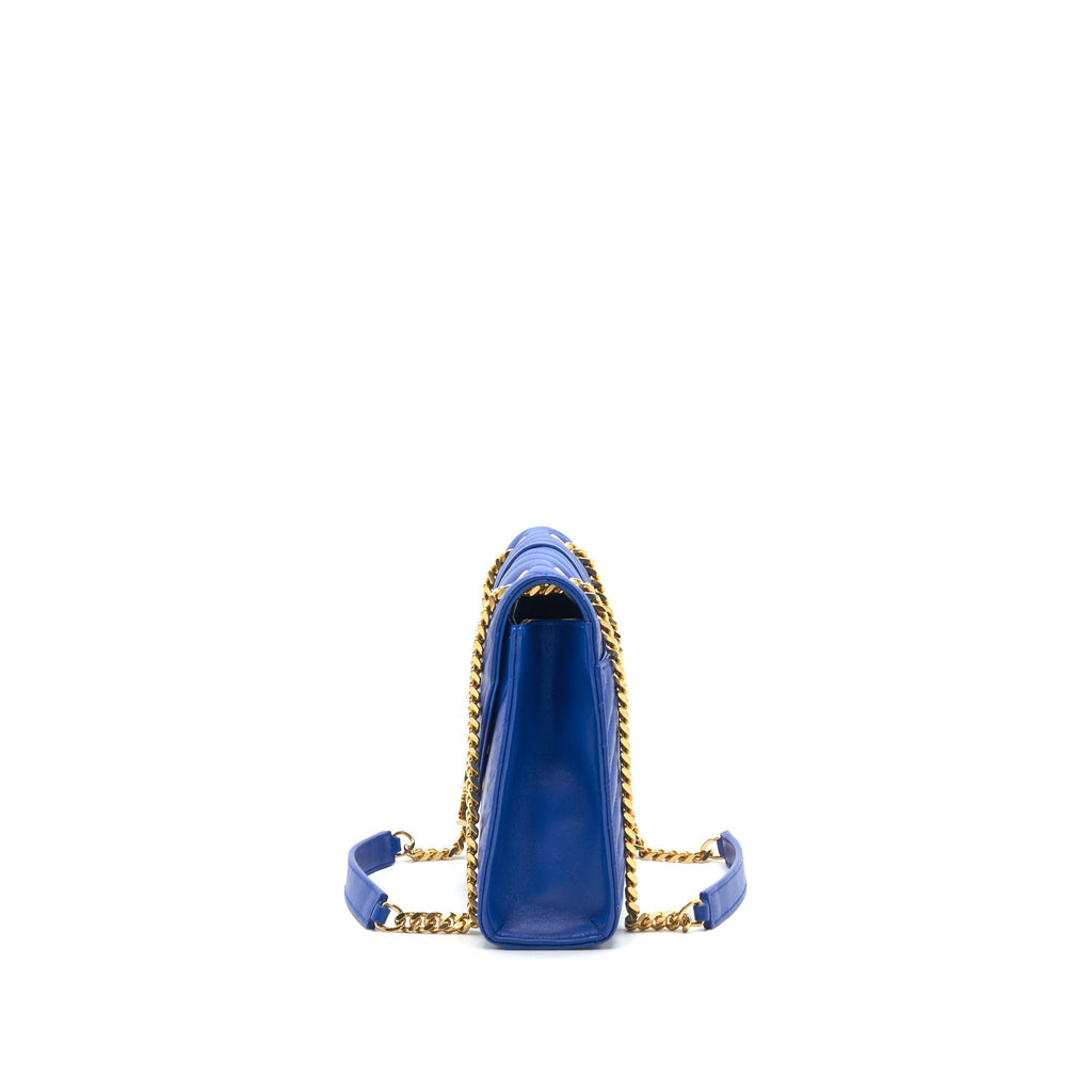 Saint Laurent / YSL Chevron Monogram Flap Bag Blue GHW