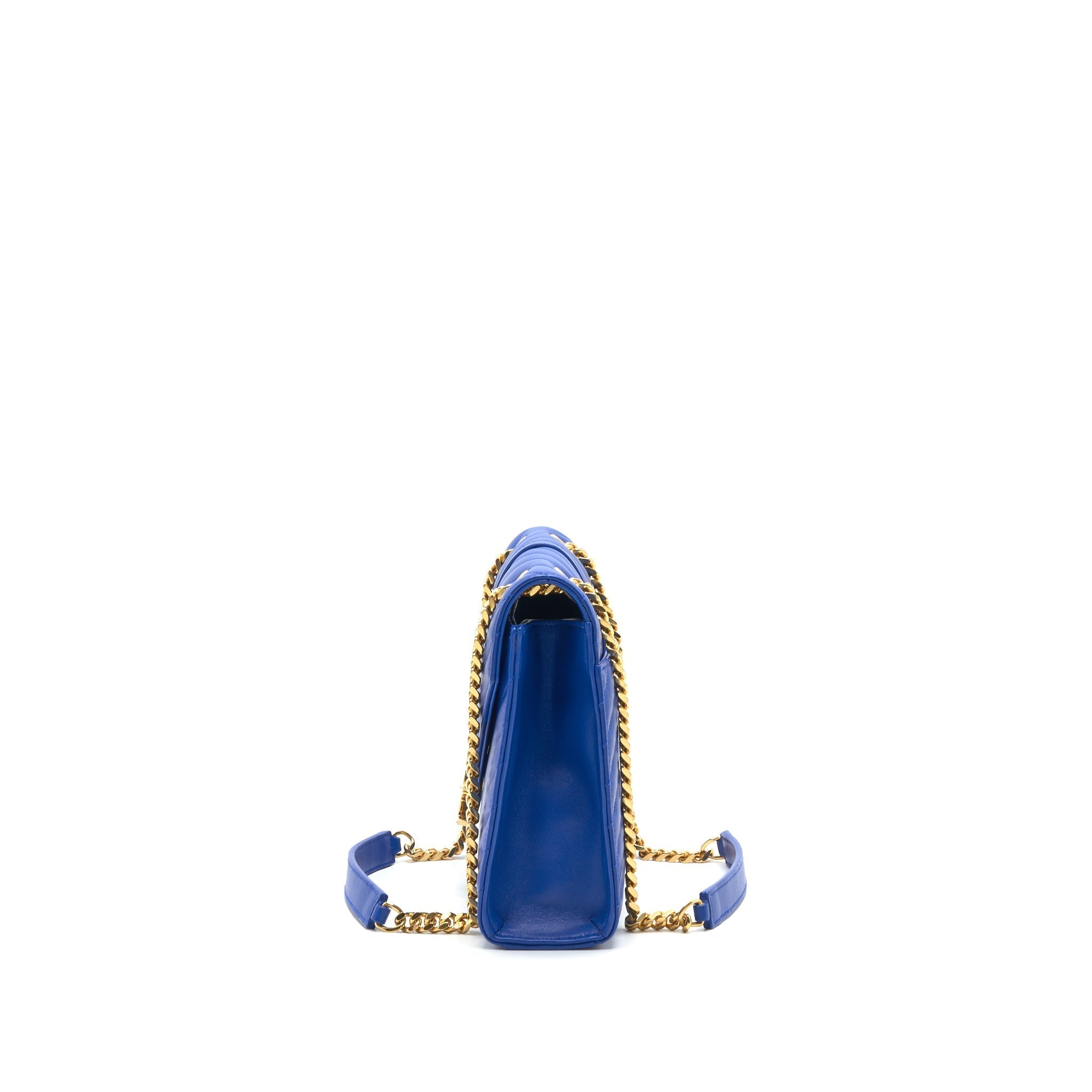 Saint Laurent / YSL Chevron Monogram Flap Bag Blue GHW