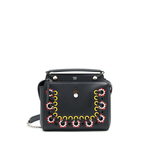 Fendi Dotcom Shoulder Bag Black with Stitch Details