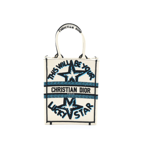 Dior Vertical Book Tote Lucky Star Embroidery White/Multicolour