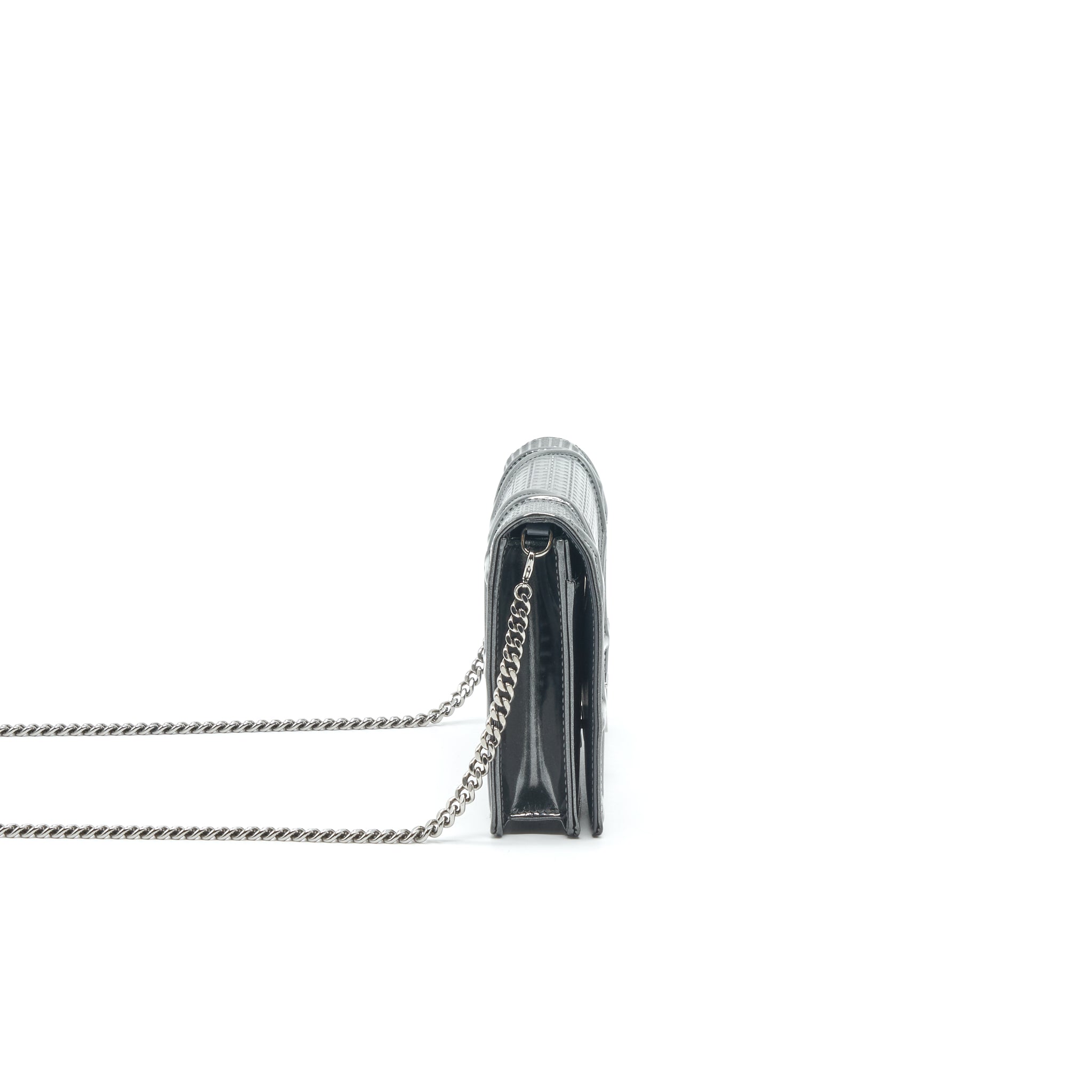 CHRISTIAN DIOR DIORAMA WALLET ON CHAIN  METALLIC BLACK SHW