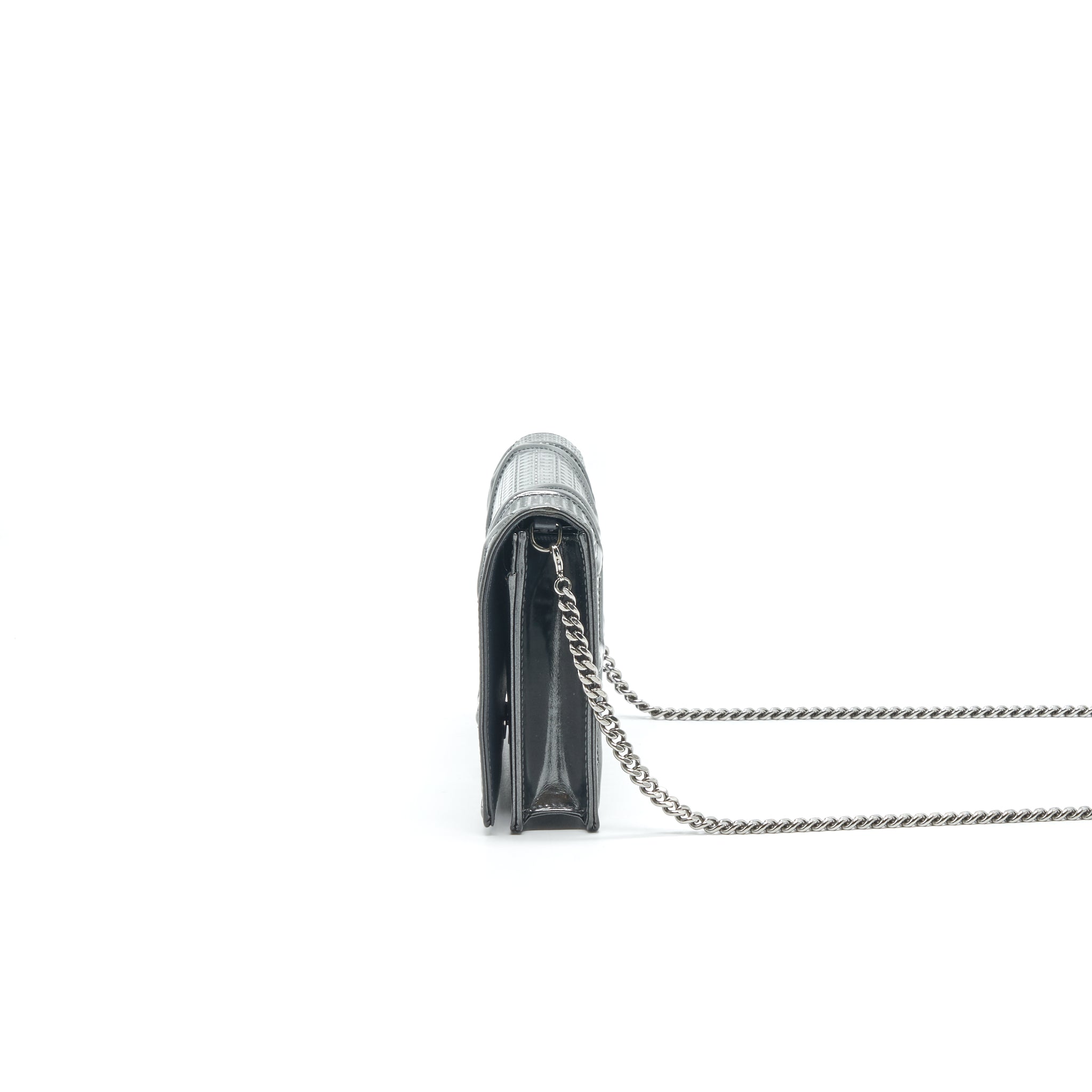 CHRISTIAN DIOR DIORAMA WALLET ON CHAIN  METALLIC BLACK SHW
