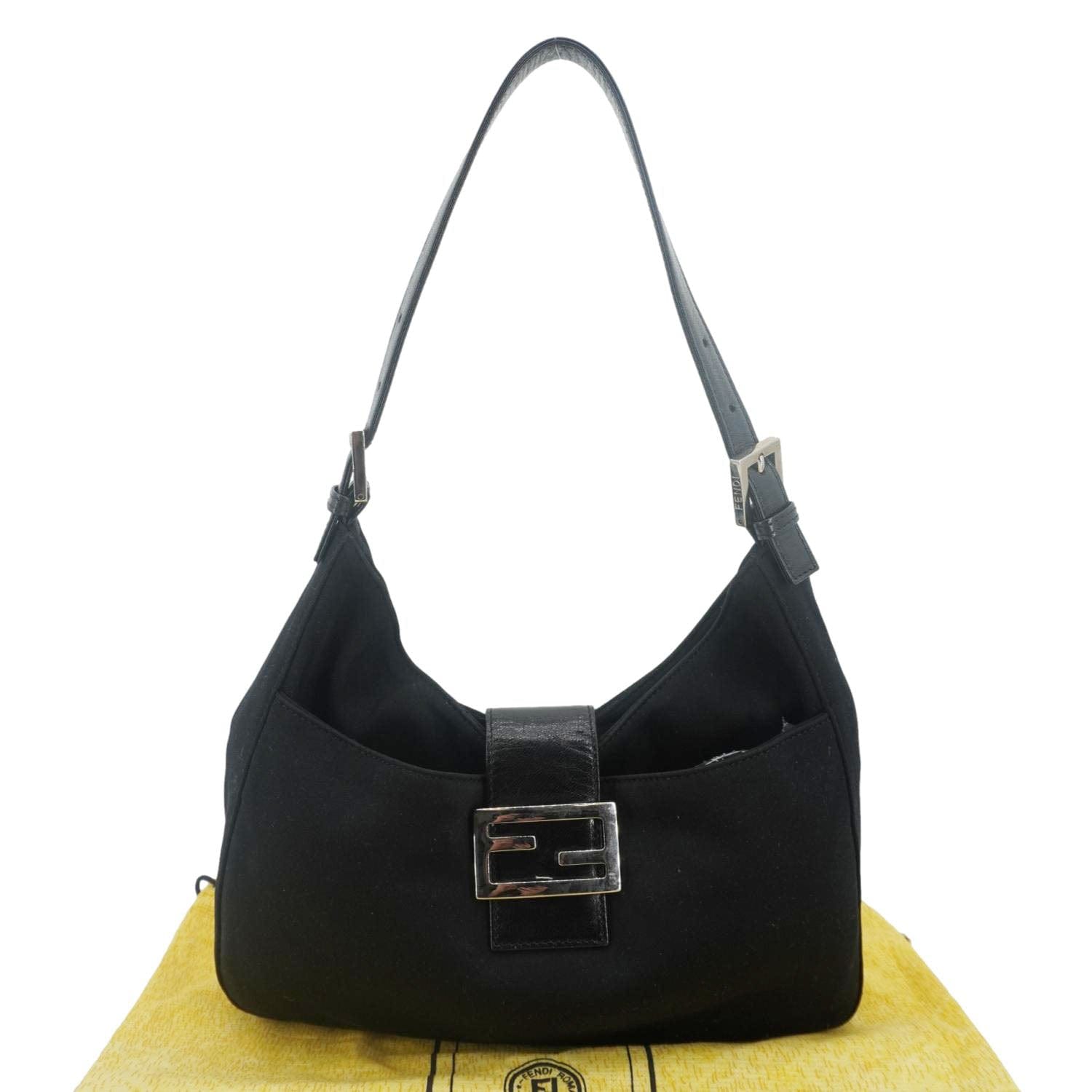 FENDI FF Logo Baguette Neoprene Fiber Shoulder Bag Black