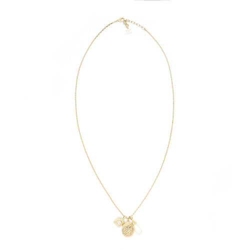 Chanel 21A metal plate and crystal necklace brushed LGHW