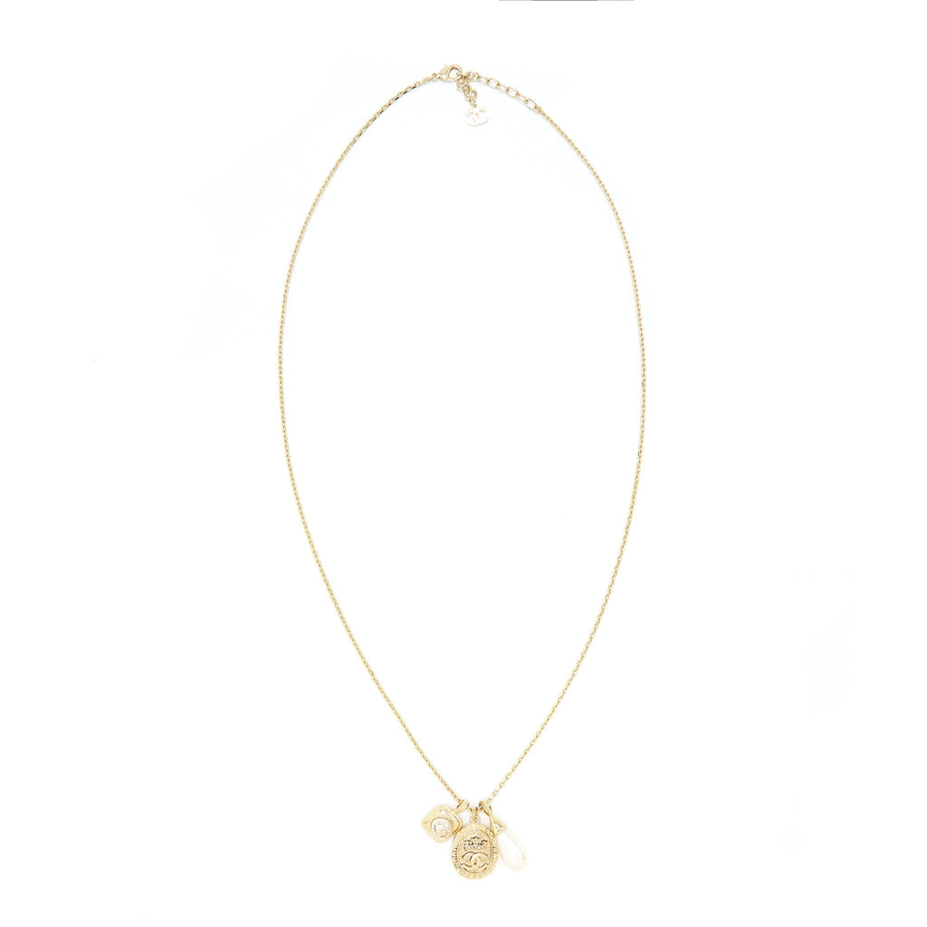 Chanel 21A metal plate and crystal necklace brushed LGHW