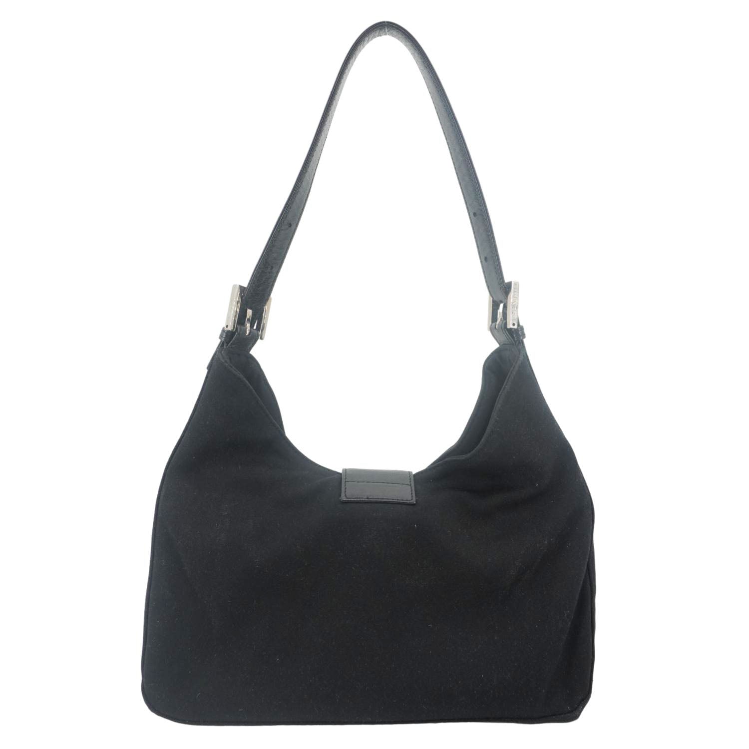 FENDI FF Logo Baguette Neoprene Fiber Shoulder Bag Black