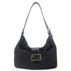 FENDI FF Logo Baguette Neoprene Fiber Shoulder Bag Black