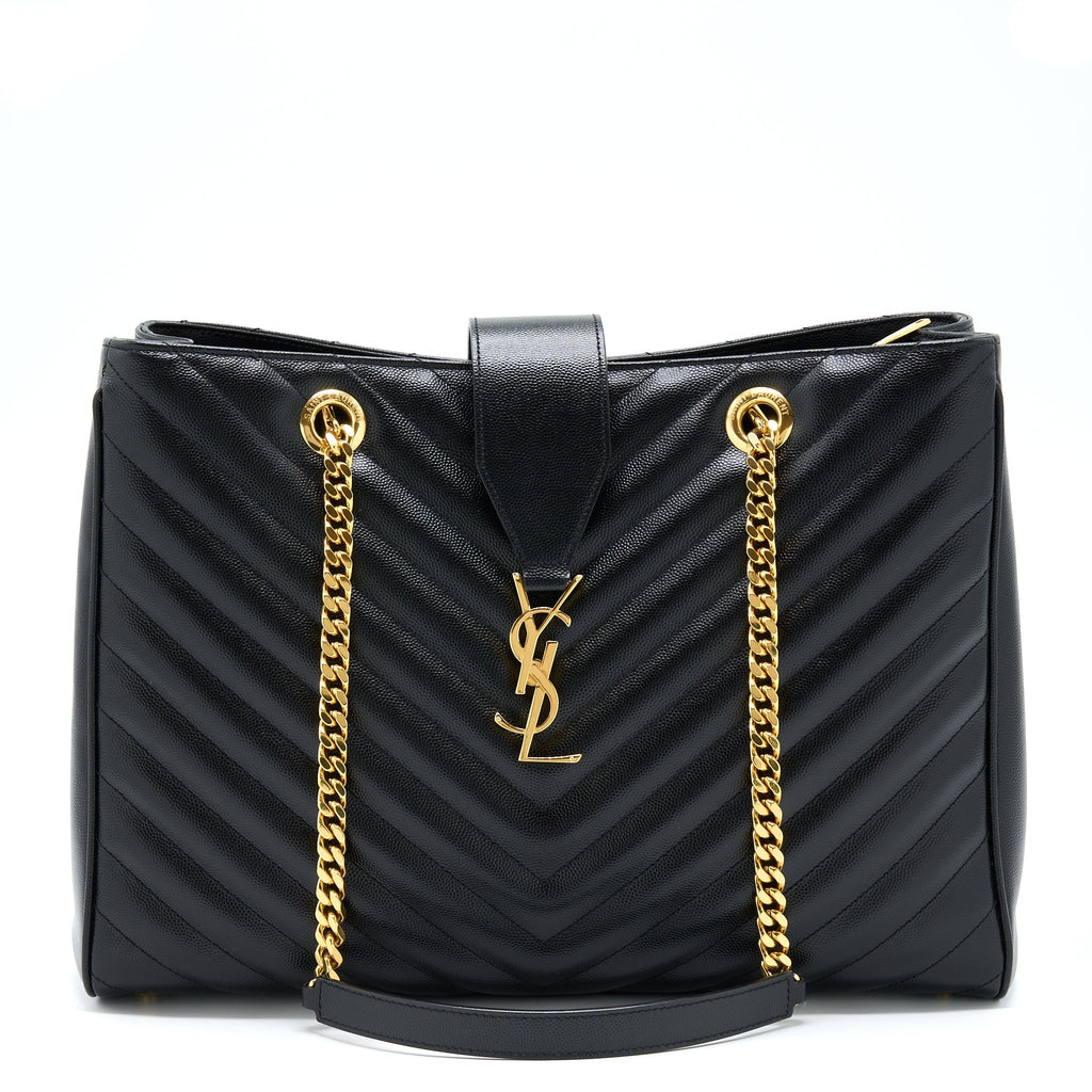 Saint Laurent/YSL Chevron Tote Bag Black GHW