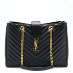 Saint Laurent/YSL Chevron Tote Bag Black GHW