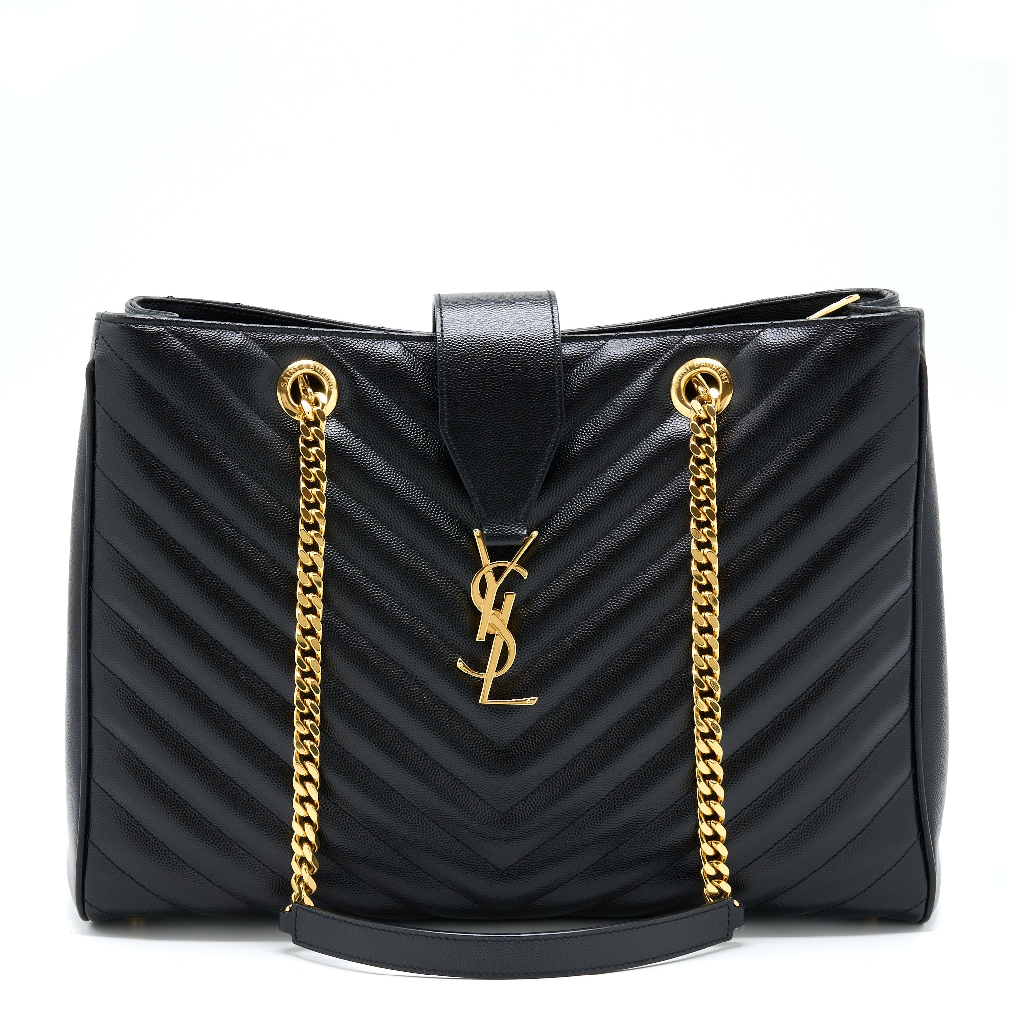 Saint Laurent/YSL Chevron Tote Bag Black GHW