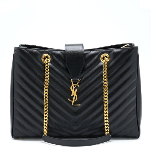 Saint Laurent/YSL Chevron Tote Bag Black GHW