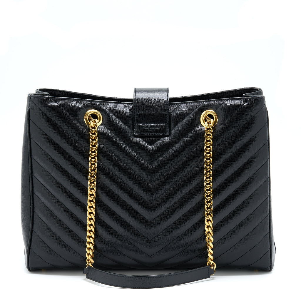 Saint Laurent/YSL Chevron Tote Bag Black GHW