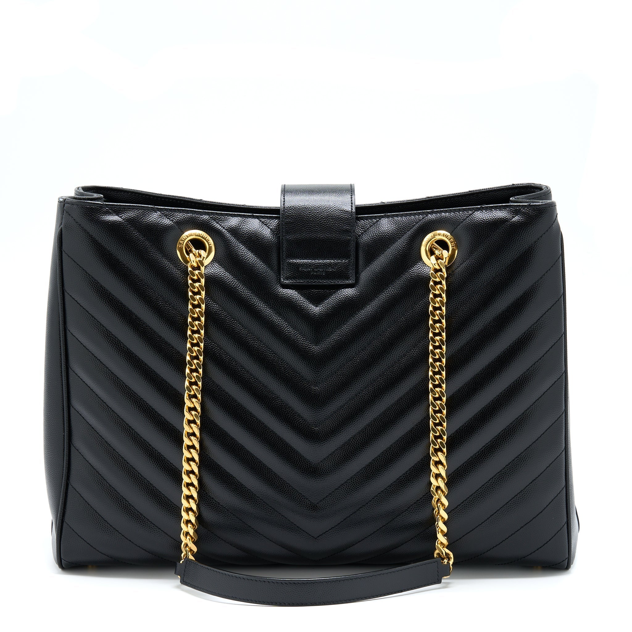 Saint Laurent/YSL Chevron Tote Bag Black GHW