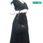 FENDI FF Logo Baguette Neoprene Fiber Shoulder Bag Black