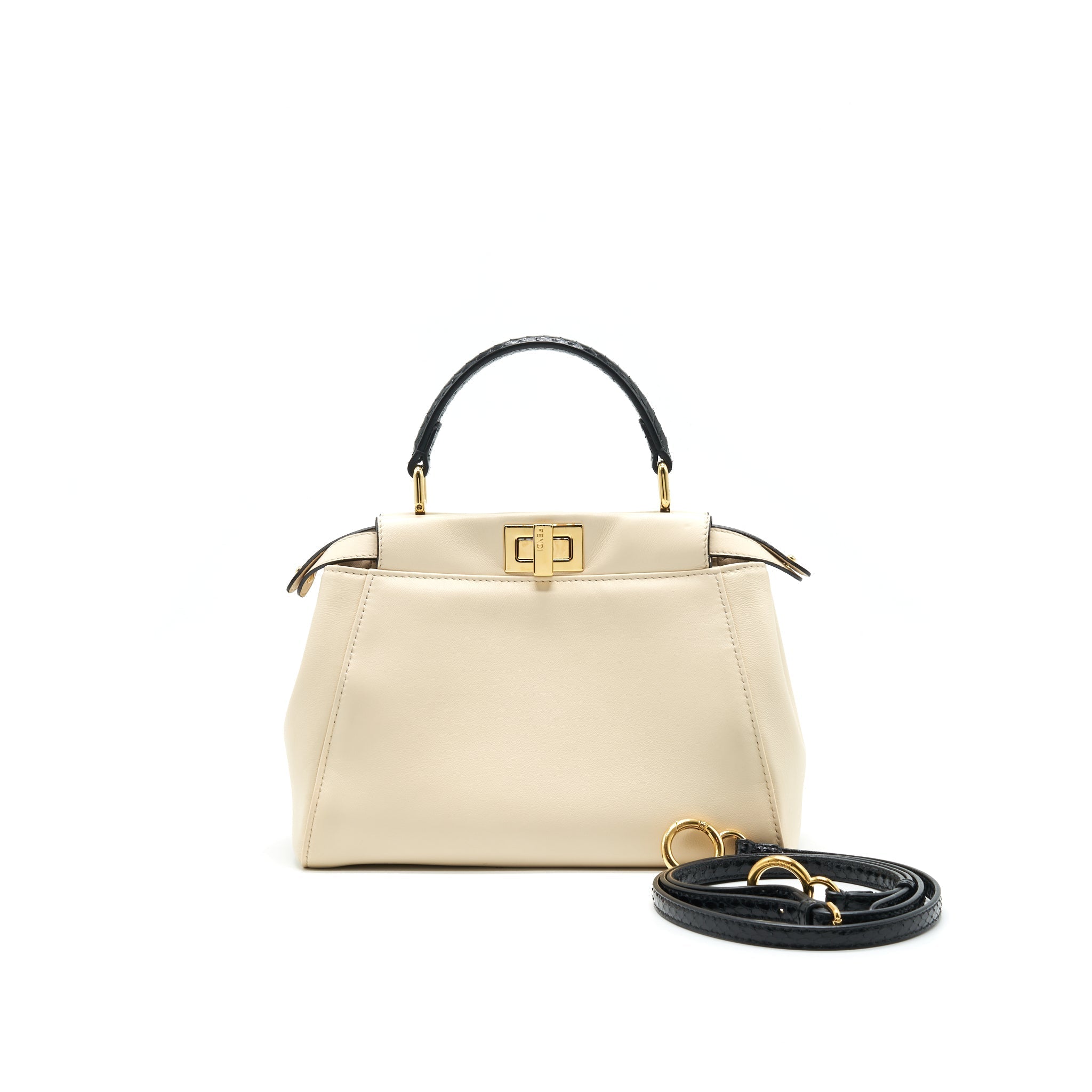 FENDI PEEKABOO MINI HANDLE BAG LAMBSKIN IN CAMELIA/BLACK