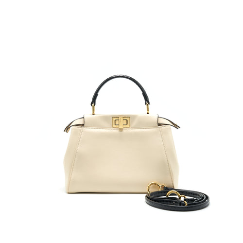 FENDI PEEKABOO MINI HANDLE BAG LAMBSKIN IN CAMELIA/BLACK