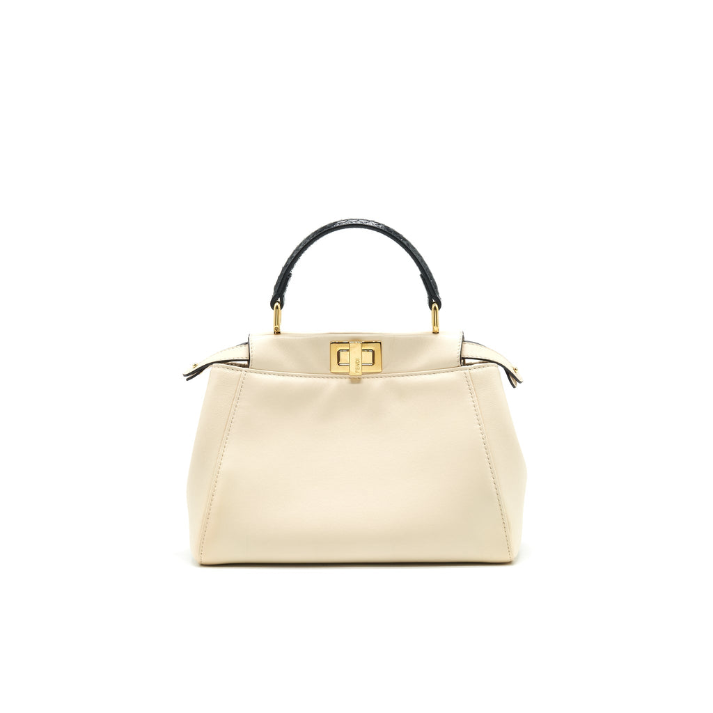 FENDI PEEKABOO MINI HANDLE BAG LAMBSKIN IN CAMELIA/BLACK