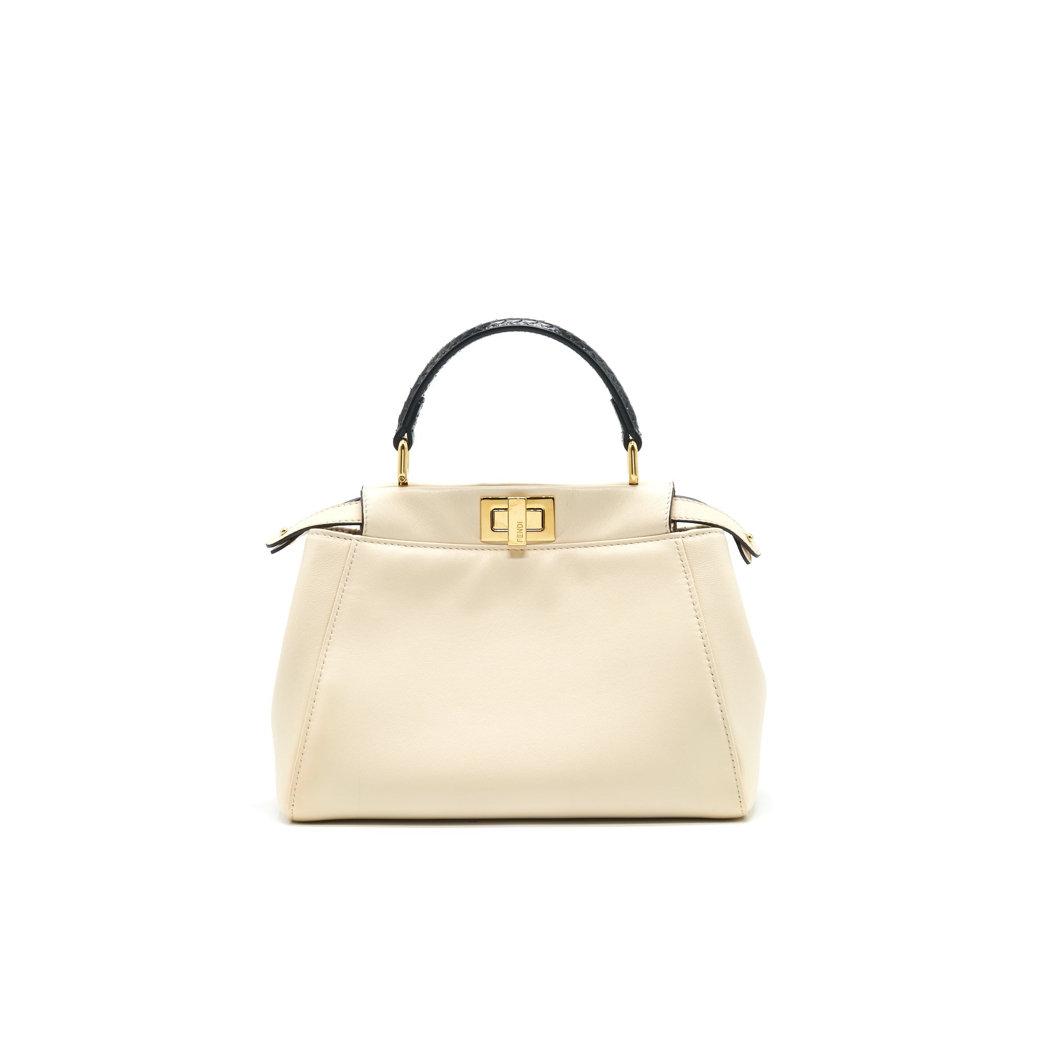 FENDI PEEKABOO MINI HANDLE BAG LAMBSKIN IN CAMELIA/BLACK